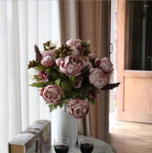Fiori decorativi Peonia artificiale 8 teste Bouquet di fiori di seta Vintage per decorazioni nuziali Decorazioni per la casa