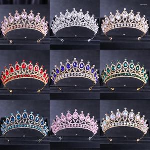 Saç klipleri barok lüks ab renk kristal kalp gelin tiaras taç büyük rhinestone pageant diadem gelin kafa bantları düğün aksesuarları