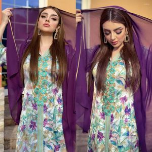 Ethnic Clothing Arabic Middle East Islamic Plus Size Eid Hooded Hijab Printing Dress For Women 2023 Dubai Jalabiya Embroidery
