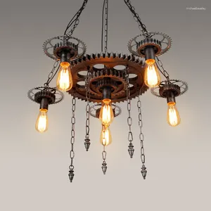 Pendelleuchten American Loft Schmiedeeisen Lichter Vintage Industrial Gear Chains Lampe Bar Leuchten Lamparas