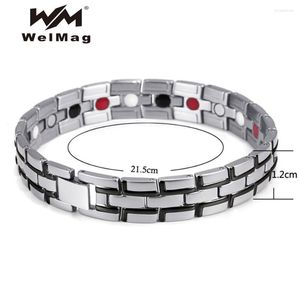 Link pulseiras welmag moda pulseira de aço inoxidável para mulheres energia magnética saudável 4in1 elementos pulseiras presente masculino homme