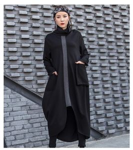 Kadın Hoodies Sonbahar ve Kış 2023 Avrupa Amerika Birleşik Devletleri Dikey Yaka Elbise Retro Orta Uzun Long Bireysel Patchwork Etek Büyük Boyut