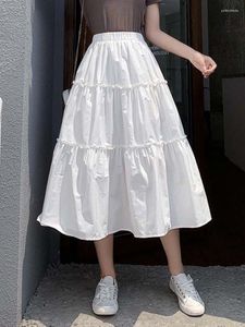 Skirts 2023 Spring Summer High Waist Slim Women Cotton A-Line Bamboo Patchwork Female Ruffles Tutu Skirt Falda Mujer