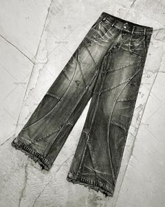 Herr jeans y2k förstörda sömmar jeans mäns svarta tvättade jeans gotiska style street trend kläder retro lösa breda ben byxor fall killar 230901