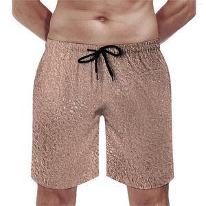 Shorts masculinos falso placa metálica verão rosa ouro glitter metal impressão esportiva praia homem secagem rápida engraçado troncos de natação