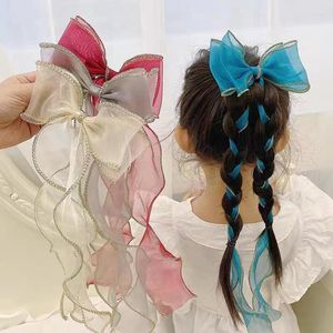 Acessórios de cabelo chiffon grandes arcos fita meninas grampos de cabelo bonito princesa bowknot borla crianças clipes feminino rabo de cavalo clipe