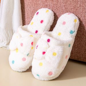 Home Autumn Winter Women's Slippers Cute Bow Warmth Thick Plush PVC Non-Slip Leisure Shoes Soft Bedroom Floor 2 25 5