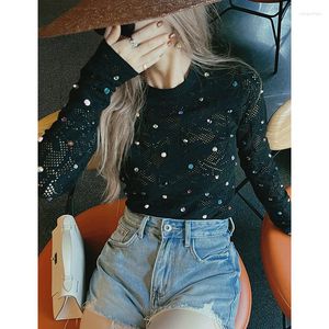 Women's Sweaters 2023 Autumn Tops Black White Knitwear Hollow Out Jumper Long Sleeve Pullovers Y2k Style Jersey Fashion Korean