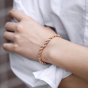 Link Armbänder 5/6mm Armband Für Frauen Männer 585 Rose Gold Farbe Twisted Seil Kette Party Hochzeit Geschenke LCB48