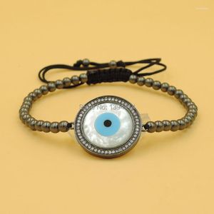 Charm Bracelets 21x21x3mm Micro Pave Clear CZ Crystal Round Shell Eye Connector With 4mm Loose Beads Braiding Macrame Adjustable Bracelet