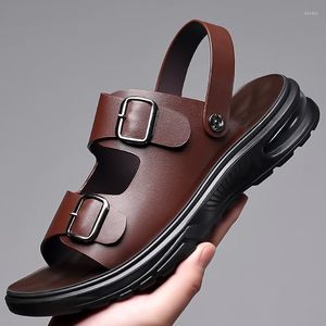 S для обуви сандалии на искренний мужчина летняя кожаная мода Speepper Searp Seale Casual Street Cool Beach Comtable 469 Shose Sandal Fahion Caul