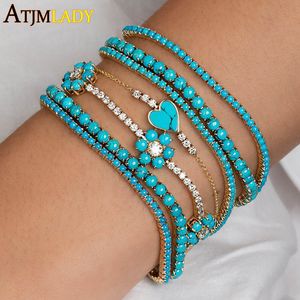 Bangle Geometric Turquoises Armband For Women Girl Simple Classic 3mm Blue Stone Tennis Charm Armband Bangle Fashion Jewelry 230901