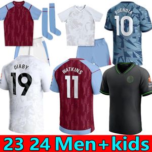 2023 2024 Aston Soccer Jerseys Kamara Villas Coutinho 23 24 Home Away Watkins Buendia McGinn El Ghazi Douglas Luiz Mings Konsa Cash Football Shirt Kids Tops Kit Mens