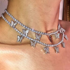 Iced Out Chain Butterfly Choker Necklace Mens Womens Hip Hop Necklaces Jewelry