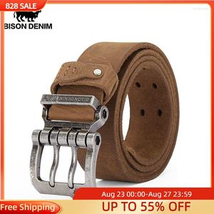 Belts BISONDENIM Luxury Designer For Men Vintage Spilt Genuine Leather Pin Buckle Waist Strap Belt Jeans High Quality W71794