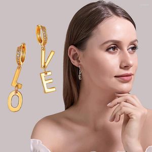 Dangle Brincos Dourado Simples Carta Amor Escultura Em Relevo Assimétrico Brilhante Cobre Irregular Geometria Gota Para Mulheres