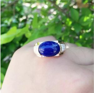 Anéis de cluster homens azul lapis homem anel natural real 925 prata esterlina para ou mulheres gem 10 14mm