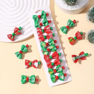 Hair Accessories 10Pcs/lot Christmas Years Bows Clip For Baby Girl Mini Ribbon Hairpin Decorations Supplies