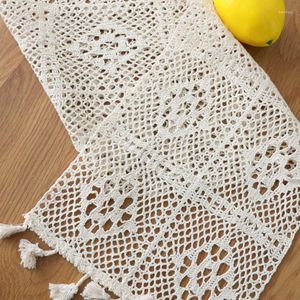 Table Runner Beige Cotton Hollow Handmade Crochet Tassel Tables Decoration Cloth Home El Wedding Decor Runners