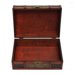 Sacchetti per gioielli 2X Grande scatola regalo decorativa in legno vintage fatta a mano con lucchetto per gingillo