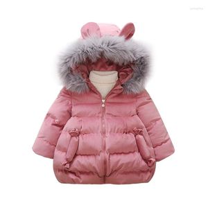 Пуховое пальто, коллекция 2023 года, зимняя детская одежда для девочек, толстая куртка с капюшоном и воротником из натурального меха, детские парки, 2 цвета