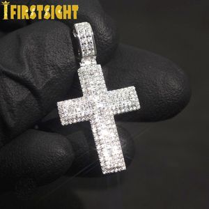 Pendant Necklaces Iced Out Bling Rectangle CZ Cross Pendant Necklace Gold Silver Color Charm Hip Hop Religious Fashion Mens Women Jewelry 230901