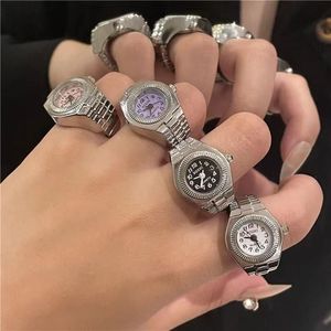 Yüzük izle kol saatleri moda aksesuarları hediye vintage ring elastik esnek halkalar dijital yuvarlak kuvars parmak 043