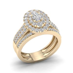 Luxus Diamond Moderne Schmucktaschen de Fiancailles Frauen Braut Gold 925 Silberringe Engagement Hochzeitspaar Ringe Set Set