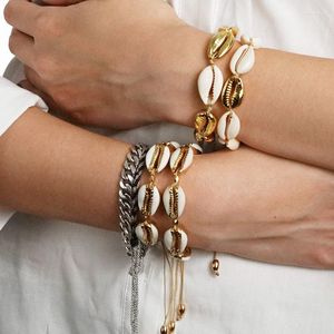 Link Bracelets 2023 Trendy Cowrie Shell Jewelry For Women Delicate Gold Color Easy Match Handmade Bracelet