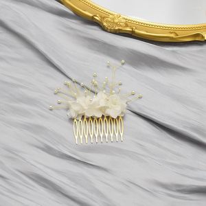 Decorative Flowers Boho Wedding Dried Hair Comb White And Gold Accessories For Bride Classic Ivory Flower Piece Pearl