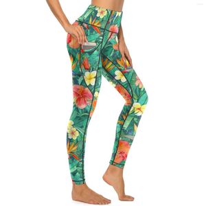 Damen-Leggings, helle Blumen, Yoga-Hose, sexy, klassische tropische Garten-Grafik, hohe Taille, Gym-Leggins, Lady Kawaii Stretch-Sportstrumpfhose