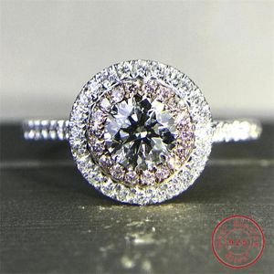 Cluster Ringe Mode handgemachte Ring 5A Zirkon Stein rosa CZ Ehering für Frauen 925 Sterling Silber weibliche Verlobung