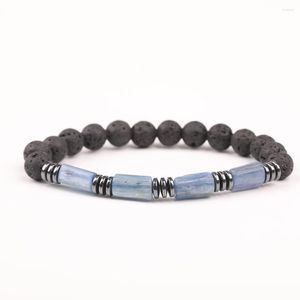 Charm Armbänder 10 teile/los Natürliche Blaue Kyanit Stein Chunky Nugget Perlen 8mm Schwarz Lava Runde Elastische Schnur Armband Schmuck N0378JBH