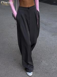 Damenhose Clacive Fashion Stripe Print 2023 Elegante hohe Taille Bürodame Casual Classic Ganzkörperweite Hose