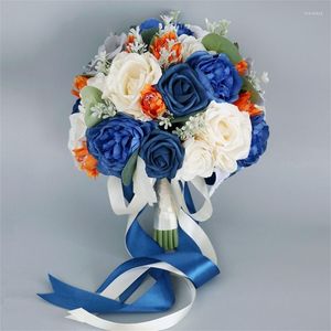 Fiori decorativi Matrimonio Artificiale Blu Arancione Bouquet di fiori Ornamenti tenuti in mano per la festa nuziale