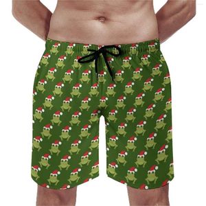 Mäns shorts brädet groda Santa Hat Swim Trunks Green Christmas Fast Dry Sports Surf High Quality Plus Size Short Pants