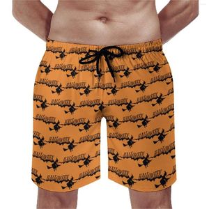 Men's Shorts Flying Witch Print Board Vintage Halloween Cute Hawaii Beach Short Pants Man Pattern Surfing Quick Drying Trunks