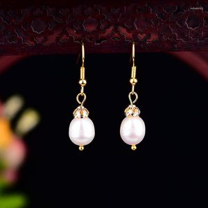 Dangle Earrings Premium Texture Freshwater Pearl Pendant Ethnic Style Bronze Color Eardrop Classical Hanfu Jewelry Accessories