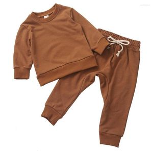 Conjuntos de roupas outono crianças meninos meninas unisex algodão sólido manga completa camisola calças definir crianças casuais ternos esportivos outfits