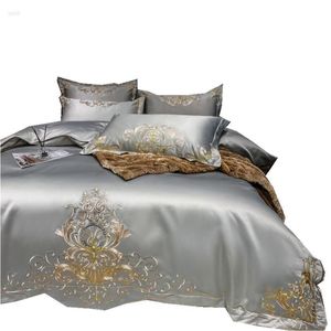 High-End All Cotton damask bedding with Embroidery, Elegant Quilt Cover, Bed Sheet, and Silk Gugwm - Four-Piece