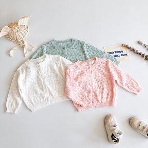 Baby Spring Summer Sweet Princess Cardigan Solid Color Air-conditioned Shirt Long Sleeves Knitted Hollow Out Thin Sweater 2563