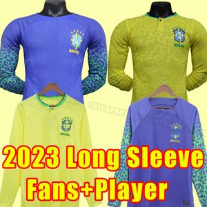 Lång ärm 2023 Soccer Jerseys Camiseta de Futbol Brazils 2024 Fotbollskjorta Neymar Jr Vini Silva fans Player Version Brasil 23 24 Maillot de Foot Pele