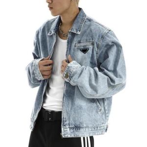 Pdara Original Designer Brands Men's Denim Jacket Brand Fashion Trend High Quality Gradient Washed Shoulder Pad Zipper American Vintage Coats