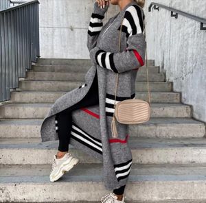 Womens Cardigan Sweaters Coats Knitted Sweater Coat Women Casual Warm LongSleeve Knit Weave Long Striped Patchwork Loose Long Outerwea