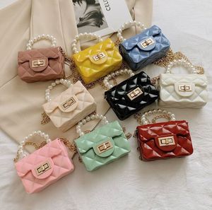 Mini girls purse fashion children princess jelly bag baby chain pearl handbag good selling