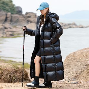 Mulheres jaqueta de penas de ganso com capuz inverno engrossado casaco longo parka puffer casaco xl longo s m l xl super quente