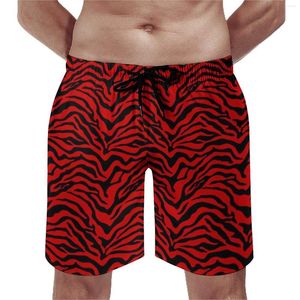 Męskie szorty Zebra Print Gym Black and Red Stripes Hawaje Board Short Pants Niestandardowe sport Szybkie suszenie pnie plażowe Prezent urodzinowy