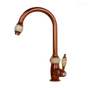 Bathroom Sink Faucets European-Style Copper Pull-out And Cold Golden Basin Faucet Rose Gold Table Washbasin Jade Retractable Dragon