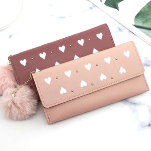 Wallets Women's Purses Long Pure Color Wool Ball Bow Clutch Bag Card Coin Purse Standard PU Solid Polyester Wallet