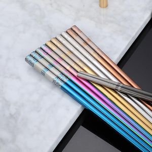 Chopsticks 304 Rostfritt stål Kinesisk längd 23,5 cm icke-halk sushi metallhack pinnar återanvändbara för nudelpinnar